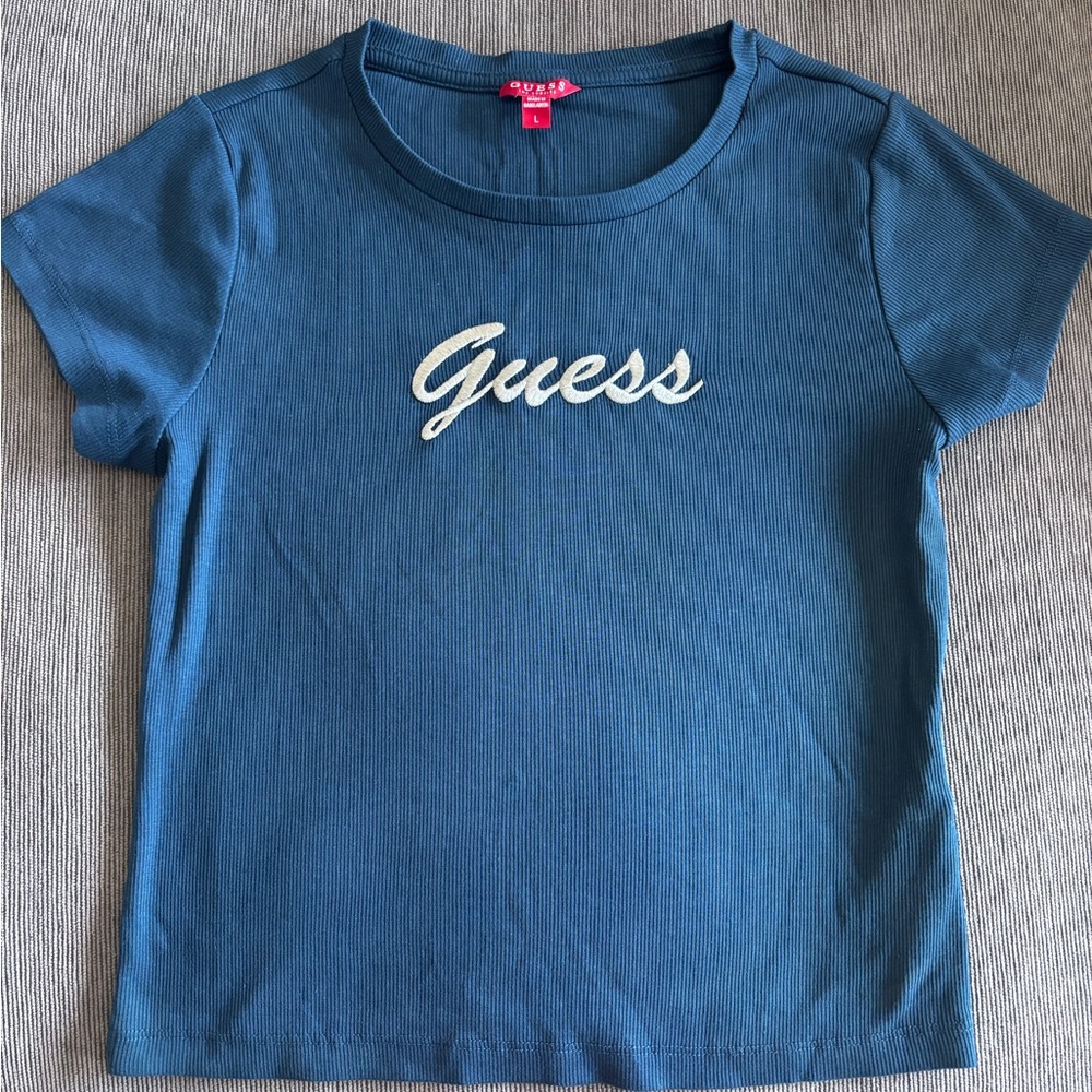 Guess Ribbed Cropped Tee Embroidered Logo